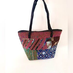 Comeco Vintage 80s Beaded Sequin Patchwork Floral Evening Mini Purse Multi Color